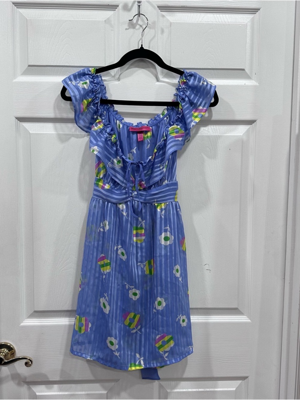 Betsey Johnson Periwinkle Blue Floral & Stripe Ruffle Chemise